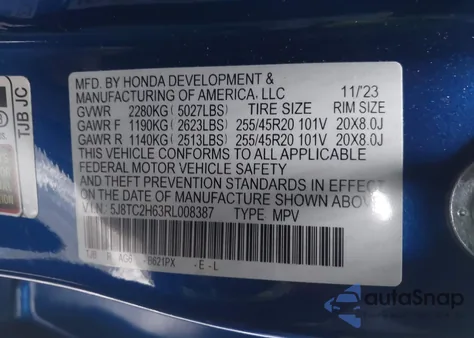 2024 Acura Rdx A-Spec Package z USA, uszkodzony, nr VIN 5J8TC2H63RL008387